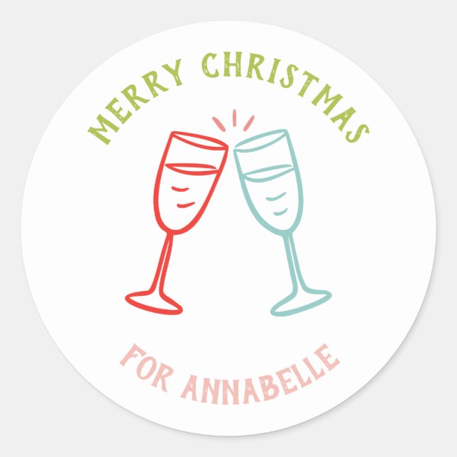 Pegatina Redonda Bebida personalizada de Navidad con nombre (Anverso)