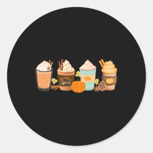 Pegatina Redonda Bebidas de latte de especias de calabaza caen café