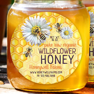Pegatina Redonda Bebidas de miel Apiary Flor silvestre Honey Jar Li