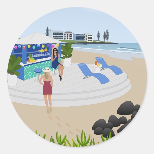 Pegatina Redonda Bebidas en el Beach Bar (Anverso)