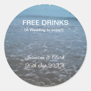 Pegatina Redonda Bebidas gratis excepto la fecha de boda de la play