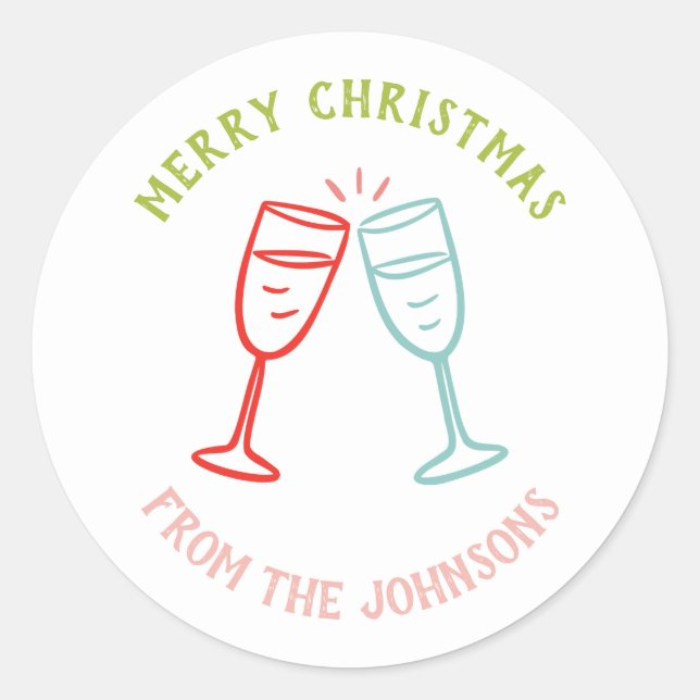 Pegatina Redonda Bebidas Personalizadas de Navidad con Apellido de  (Anverso)