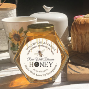 Pegatina Redonda Bebidas y abejas hechas con amor por el corazón de