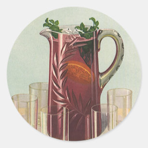 Pegatina Redonda Bebidas y refrescos antiguos, jarra de sangría