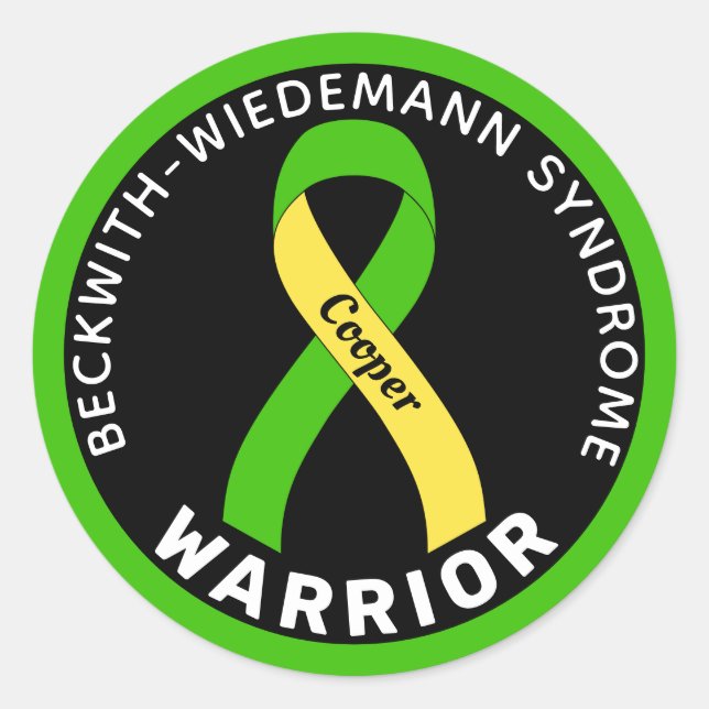 Pegatina Redonda Beckwith-Wiedemann Syndrome Warrior Ribbon Black (Anverso)