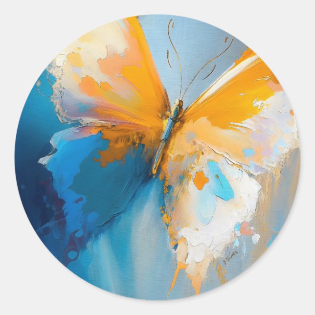 Pegatina Redonda Becoming Light – Abstract Butterfly In Motion (Anverso)