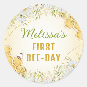 Pegatina Redonda Bee 1er cumpleaños Chica amarillo Bumblebee