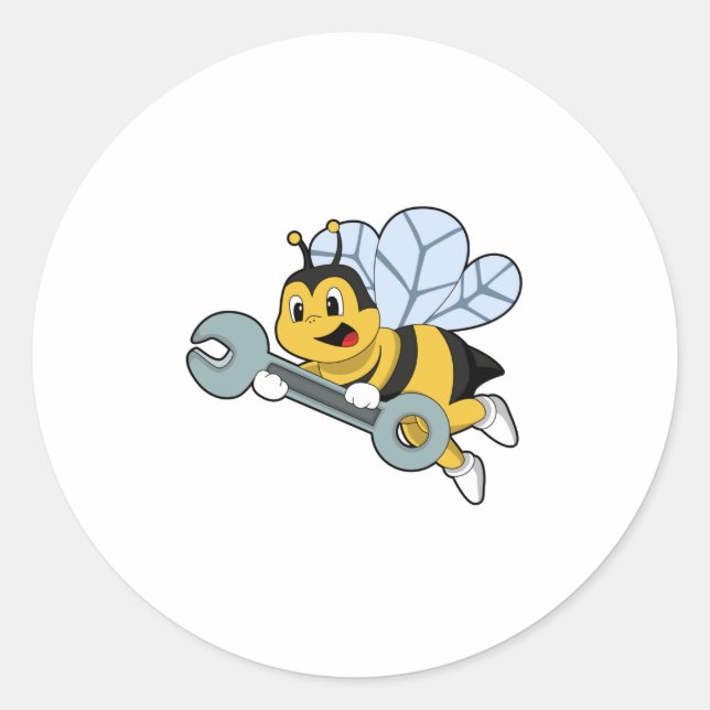 Pegatina Redonda Bee as Mechanic with Wrench (Anverso)
