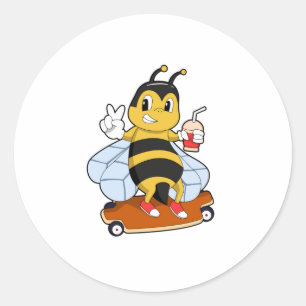 Pegatina Redonda Bee as Skater con Skateboard