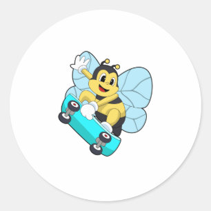 Pegatina Redonda Bee as Skater con Skateboard