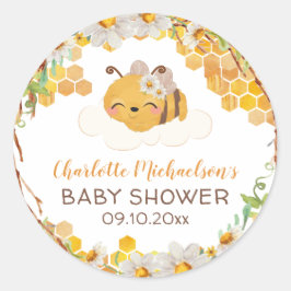 Pegatina Redonda Bee Baby Shower Floral Honeycomb