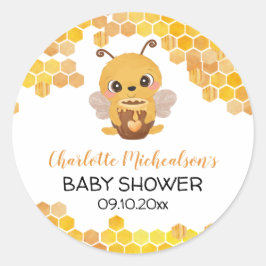 Pegatina Redonda Bee Baby Shower Honeycomb Neutral