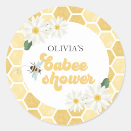 Pegatina Redonda Bee Baby Shower honeycomb y daisies