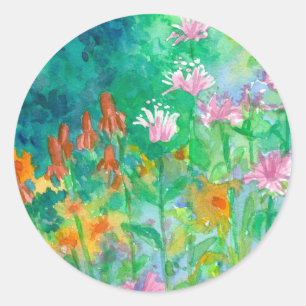Pegatina Redonda Bee Balm Gorra mexicana Herbs Garden Wildflowers