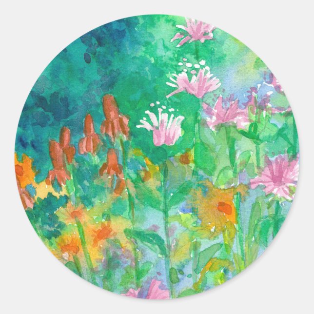 Pegatina Redonda Bee Balm Gorra mexicana Herbs Garden Wildflowers (Anverso)