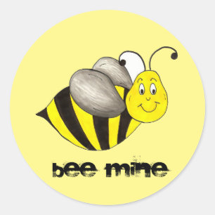 Pegatina Redonda Bee (Be) Mine El día de San Valentín Bumblebee Lov