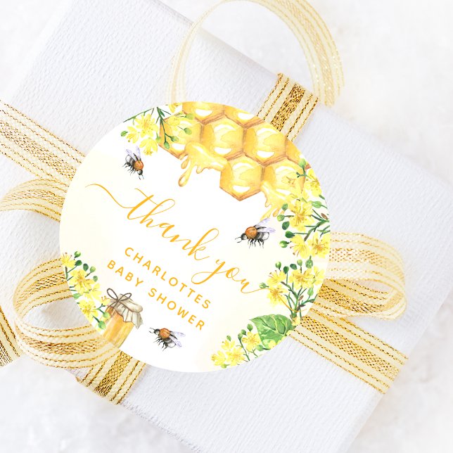 Pegatina Redonda Bee Bebé ducha amarillo flor miel gracias (Subido por el creador)