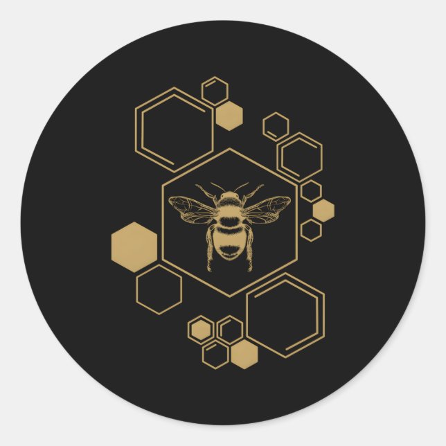 Pegatina Redonda Bee Beekeeg Honeycomb Honey Beekeeper Bee (Anverso)