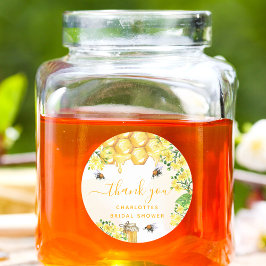 Pegatina Redonda Bee Bridal Ducha amarillo flor miel gracias