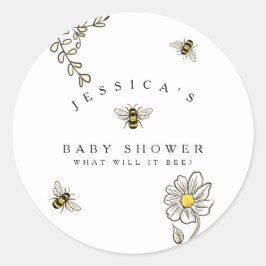 Pegatina Redonda Bee Bumble Bee Baby Shower