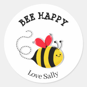 Pegatina Redonda Bee Button badge Bee Happy