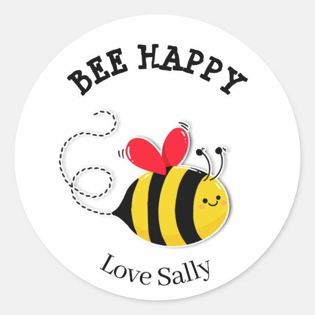 Pegatina Redonda Bee Button badge Bee Happy (Anverso)