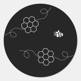 Pegatina Redonda Bee Cause Minimalista Bee & Honeycomb Black & Whit