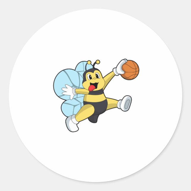 Pegatina Redonda Bee como jugador de baloncesto con baloncesto (Anverso)
