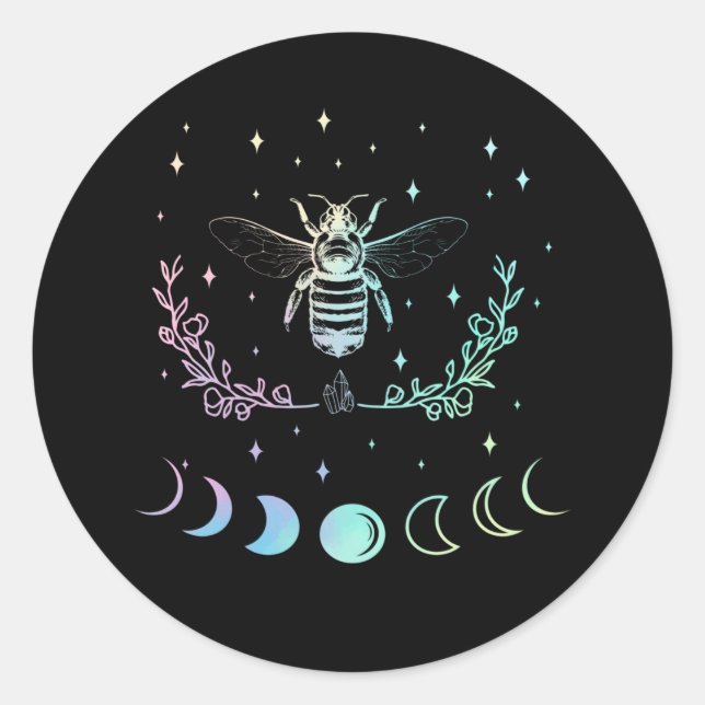 Pegatina Redonda Bee Crescent Moon Wicca Pastel Gótico Insecto Bruj (Anverso)