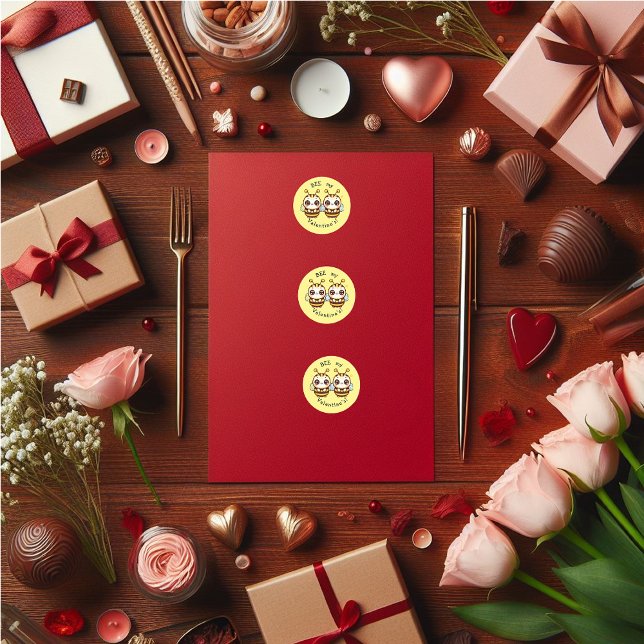 Pegatina Redonda BEE de San Valentín (BEE my Valentine's cute stickers.)