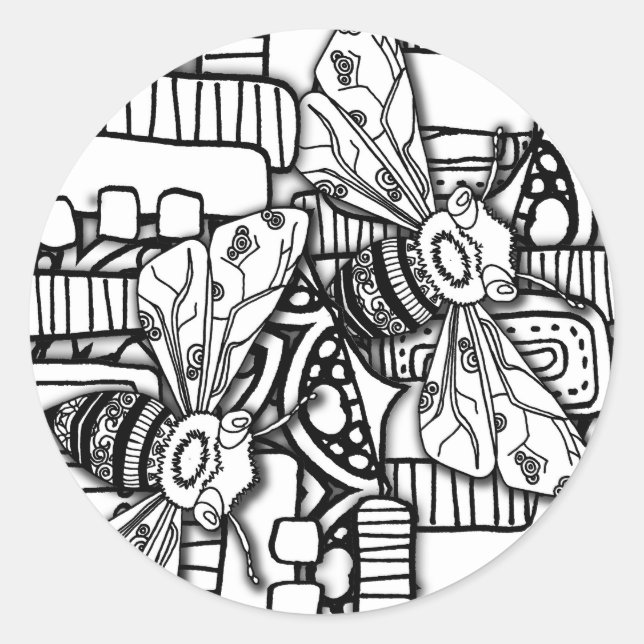 Pegatina Redonda Bee Doodles (Anverso)