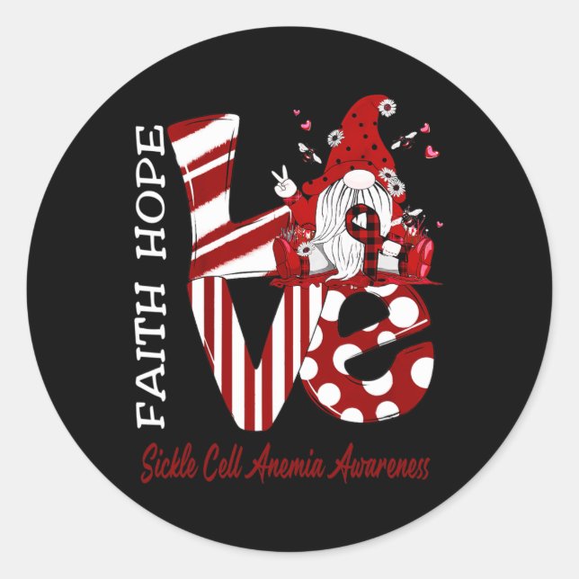 Pegatina Redonda Bee Gnome Amor anemia anemia falciforme (Anverso)