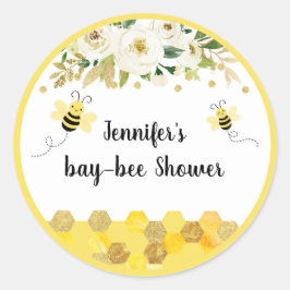 Pegatina Redonda Bee Gold Floral Sexo Neutral Baby Shower