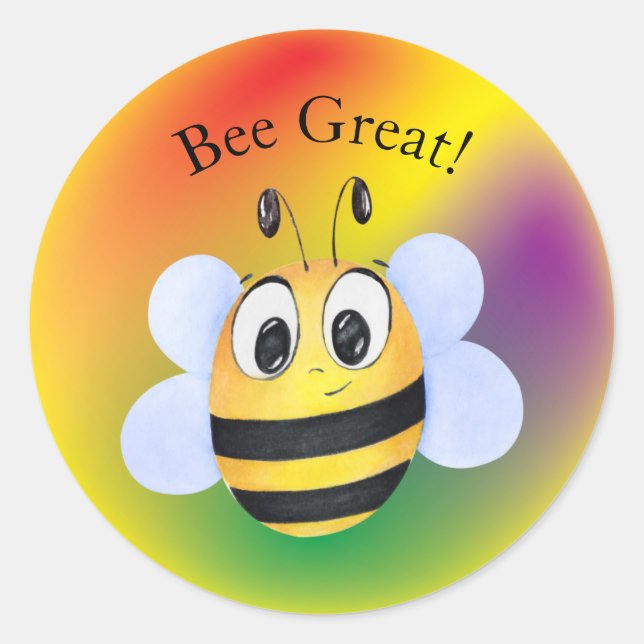 Pegatina Redonda Bee Great Cute Personalizado Bee Personalizable (Anverso)