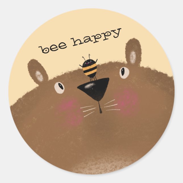 Pegatina Redonda Bee Happy (Anverso)