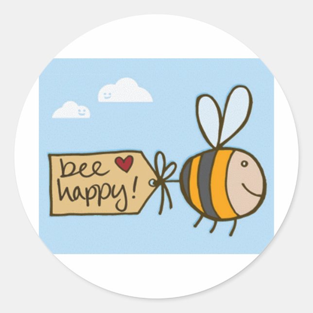 Pegatina Redonda Bee Happy (Anverso)