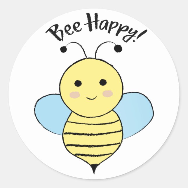 Pegatina Redonda Bee Happy (Anverso)