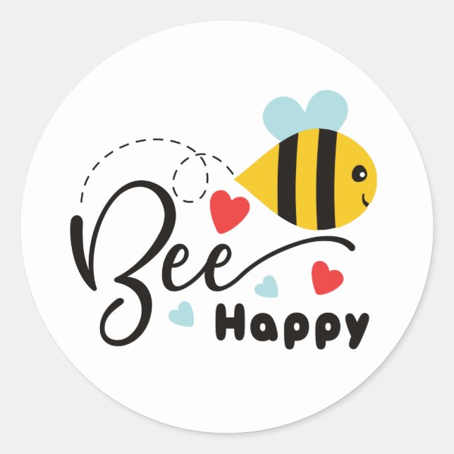 Pegatina Redonda Bee Happy (Anverso)