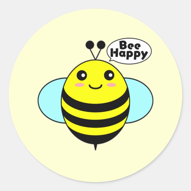 Pegatina Redonda Bee Happy 1 (Anverso)