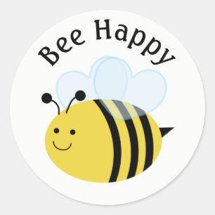 Pegatina Redonda Bee Happy Bumblebee
