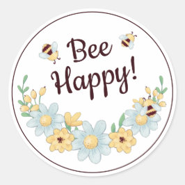 Pegatina Redonda Bee Happy Bumblebee