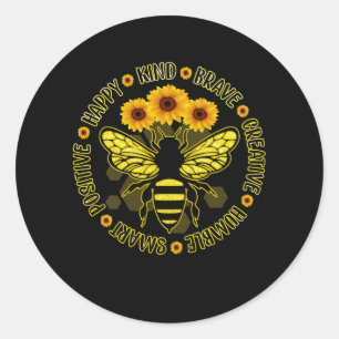 Pegatina Redonda Bee Happy Kind Brable Smart Bumble