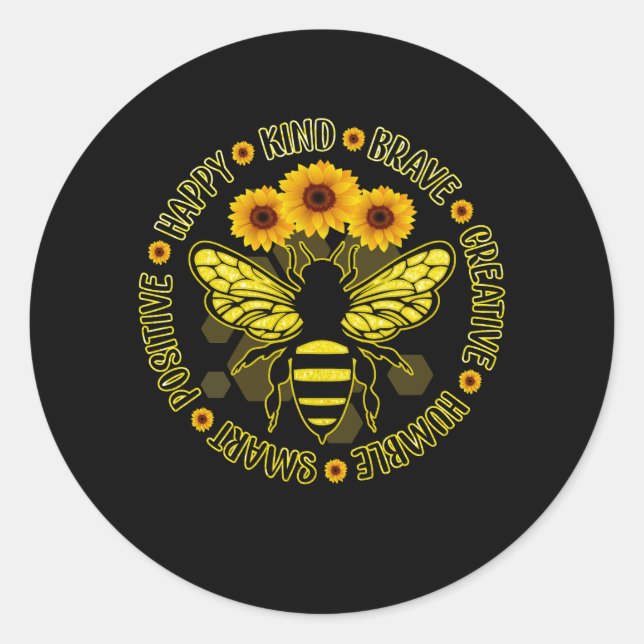 Pegatina Redonda Bee Happy Kind Brable Smart Bumble (Anverso)