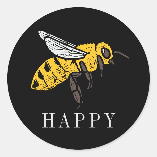 Pegatina Redonda Bee Happy Personalizado Insect Ilustracion (Anverso)