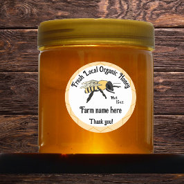 Pegatina Redonda Bee Honeycomb Beekeeper Local Organic Honey