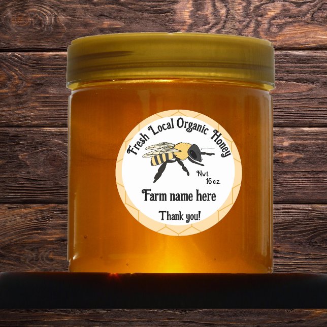 Pegatina Redonda Bee Honeycomb Beekeeper Local Organic Honey (Subido por el creador)