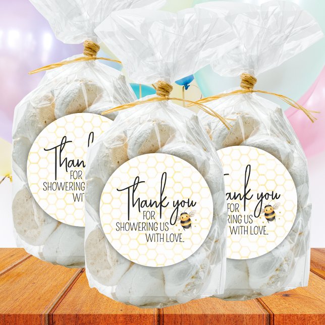 Pegatina Redonda Bee Honeycomb Gold Baby Shower Gracias Por Favor (Subido por el creador)