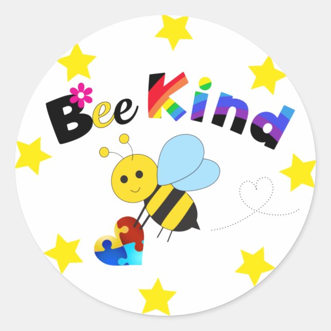 Pegatina Redonda Bee Kind (Anverso)