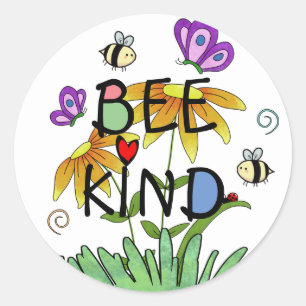 Pegatina Redonda Bee Kind Nature