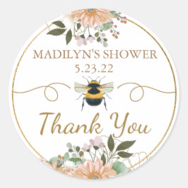 Pegatina Redonda Bee Kind Pink Floral Bridal Shower